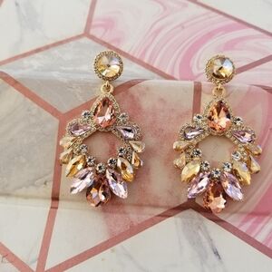 Yellow and pink gemstones rhinestone earrings, custom jewelry